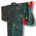 KIMONO FEMME VINTAGE NOIR & VERT EN SOIE 007-52 (M)